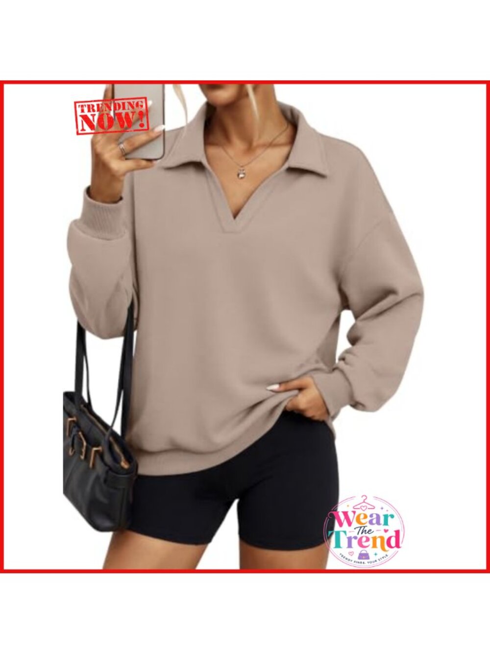 Oversized Fleece Polo V Neck Sweatshirt Pullover Long Sleeve